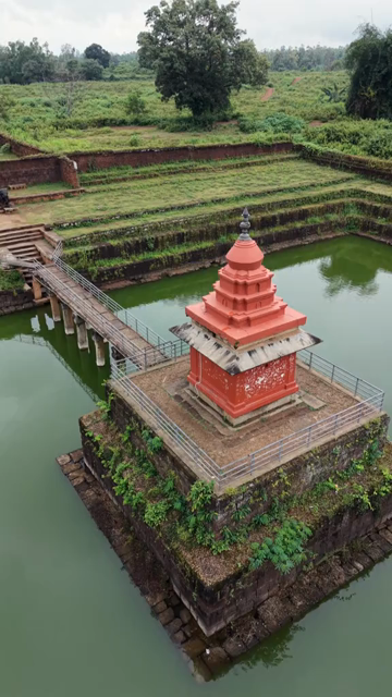 Vertical Aerial View of Champaka Sarasi Historic Temple Karnataka, India