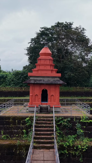 Vertical Aerial View of Champaka Sarasi Historic Temple Karnataka, India