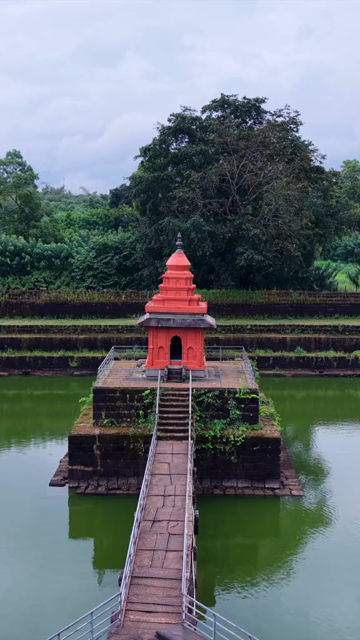 Vertical Aerial View of Champaka Sarasi Historic Temple Karnataka, India
