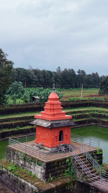 Vertical Aerial View of Champaka Sarasi Historic Temple Karnataka, India