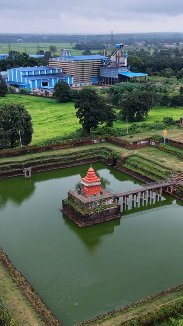 Vertical Aerial View of Champaka Sarasi Historic Temple Karnataka, India