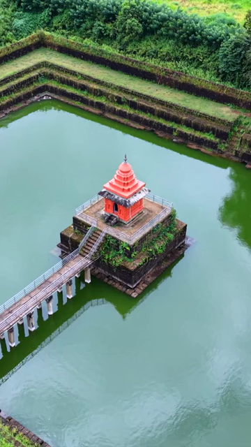 Vertical Aerial View of Champaka Sarasi Historic Temple Karnataka, India