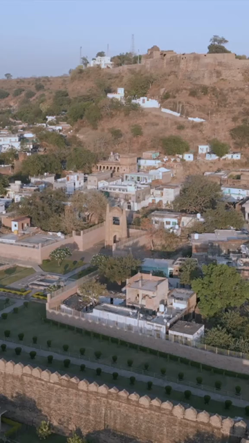Vertical Aerial View of Chanderi Fort and Historic Town Madhya Pradesh