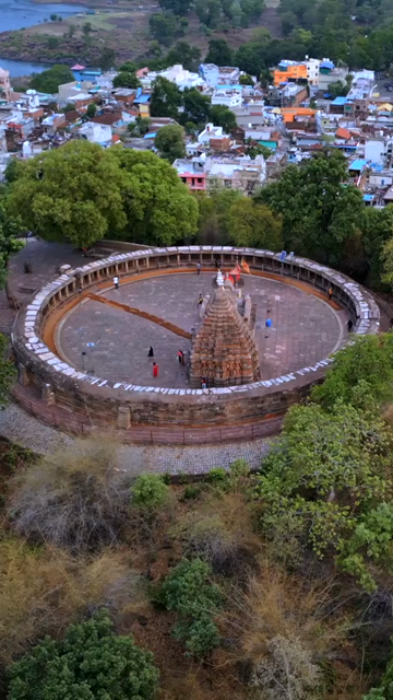 Vertical Aerial View of Chausath Yogini Temple, Bhedaghat, Jabalpur