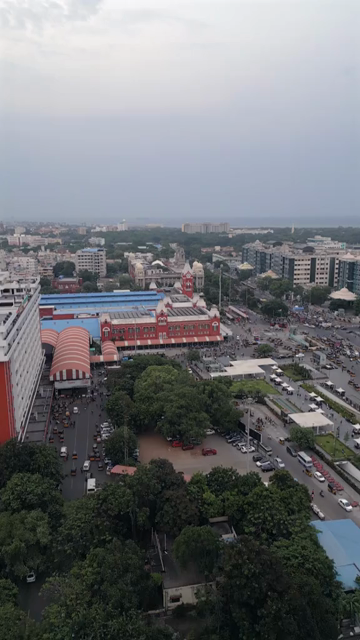 Vertical Aerial View of Chennai Central Railway Station Tamil Nadu India