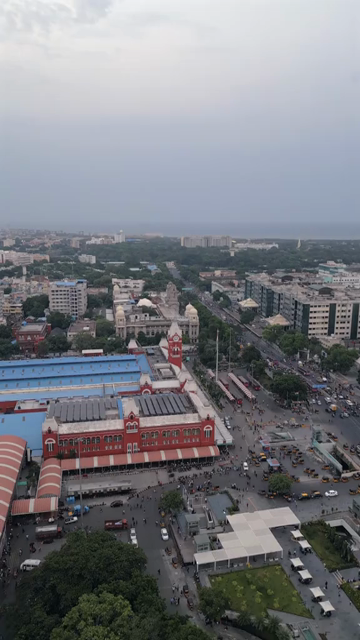 Vertical Aerial View of Chennai Central Railway Station Tamil Nadu India
