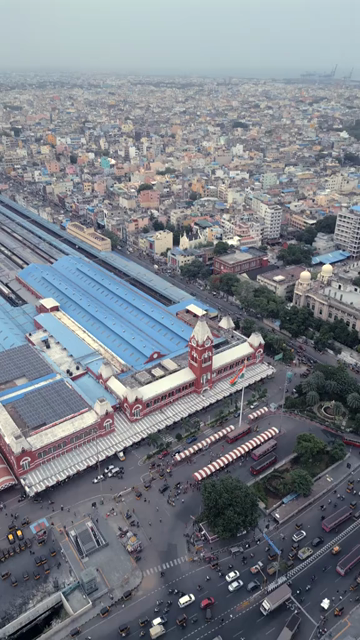 Vertical Aerial View of Chennai Central Railway Station Tamil Nadu India