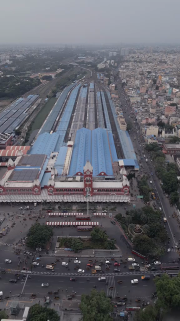 Vertical Aerial View of Chennai Central Railway Station Tamil Nadu India