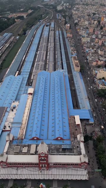 Vertical Aerial View of Chennai Central Railway Station Tamil Nadu India