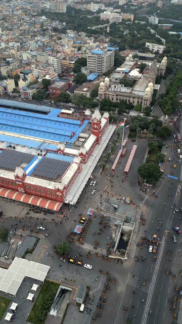 Vertical Aerial View of Chennai Central Railway Station Tamil Nadu India