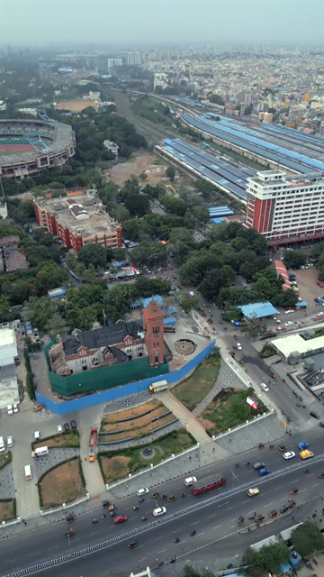 Vertical Aerial View of Chennai Central Railway Station Tamil Nadu India