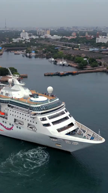 20th August 2026 : Vertical Aerial View of Chennai Port with Cruise Ship Tamil Nadu India