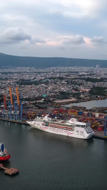 20th August 2026 : Vertical Aerial View of Chennai Port with Cruise Ship Tamil Nadu India