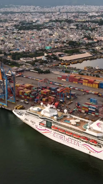 20th August 2026 : Vertical Aerial View of Chennai Port with Cruise Ship Tamil Nadu India