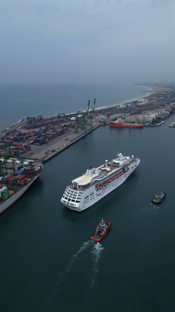 20th August 2026 : Vertical Aerial View of Chennai Port with Cruise Ship Tamil Nadu India