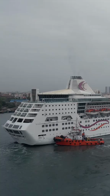 Vertical Aerial View of Chennai Port with Cruise Ship Tamil Nadu India