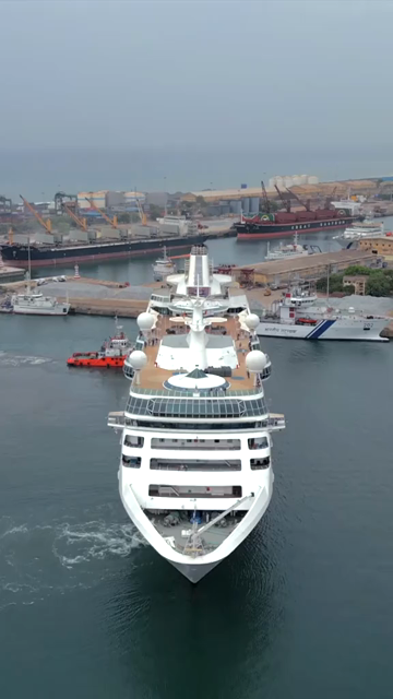 Vertical Aerial View of Chennai Port with Cruise Ship Tamil Nadu India