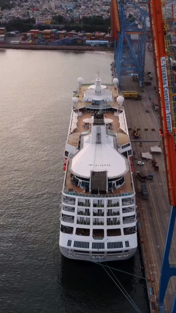 Vertical Aerial View of Chennai Port with Cruise Ship Tamil Nadu India