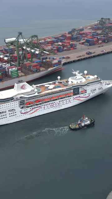 20th August 2026 : Vertical Aerial View of Chennai Port with Cruise Ship Tamil Nadu India