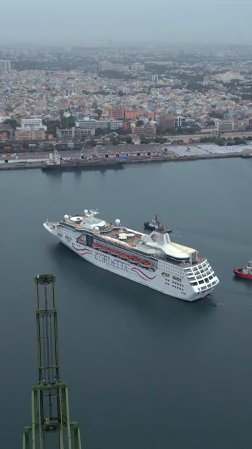 20th August 2026 : Vertical Aerial View of Chennai Port with Cruise Ship Tamil Nadu India