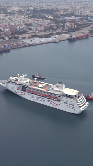 20th August 2026 : Vertical Aerial View of Chennai Port with Cruise Ship Tamil Nadu India