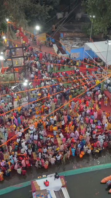 Vertical Aerial View of Chhath Puja Celebration in Bhopal, India