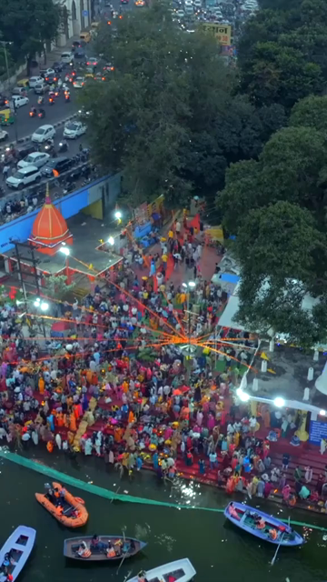 Vertical Aerial View of Chhath Puja Celebration in Bhopal, India