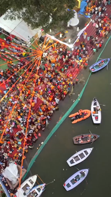 Vertical Aerial View of Chhath Puja Celebration in Bhopal, India