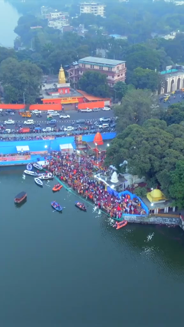 Vertical Aerial View of Chhath Puja Celebration in Bhopal, India