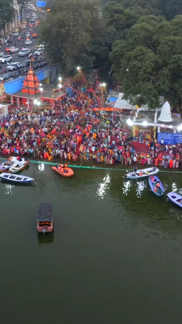 Vertical Aerial View of Chhath Puja Celebration in Bhopal, India