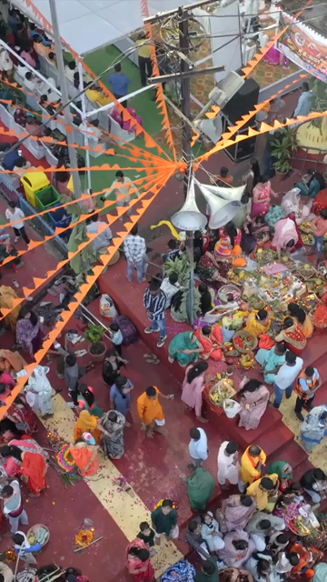 Vertical Aerial View of Chhath Puja Celebration in Bhopal, India