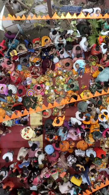 Vertical Aerial View of Chhath Puja Celebration in Bhopal, India