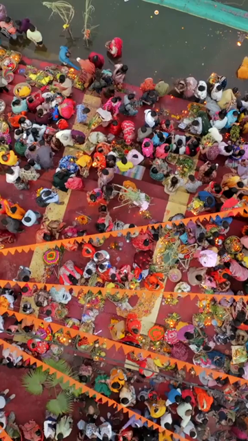 Vertical Aerial View of Chhath Puja Celebration in Bhopal, India