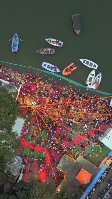 Vertical Aerial View of Chhath Puja Celebration in Bhopal, India