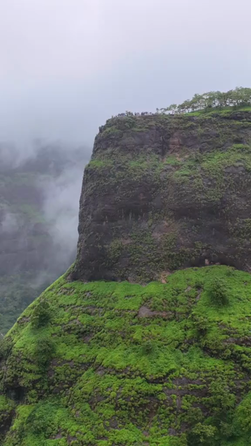 Vertical Aerial View of Cliff Point in Foggy Western Ghats Maharashtra India