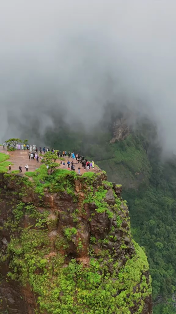 Vertical Aerial View of Cliff Point in Foggy Western Ghats Maharashtra India