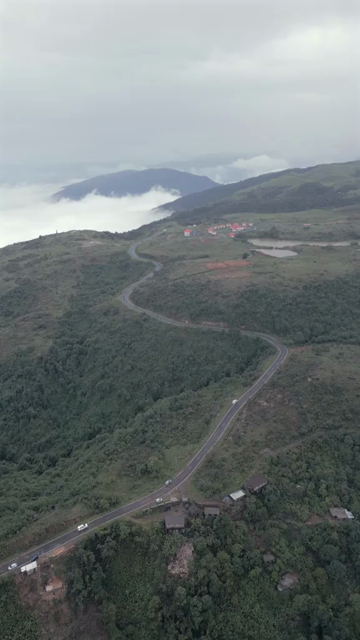 Vertical Aerial View of Cloud Covered Hills in Meghalaya, India