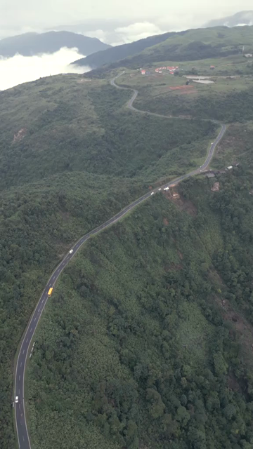 Vertical Aerial View of Cloud Covered Hills in Meghalaya, India