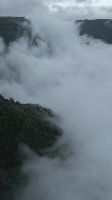 Vertical Aerial View of Cloud Covered Hills in Meghalaya, India