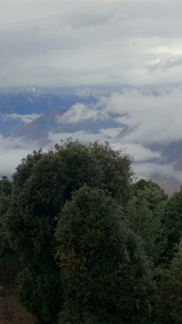 Vertical Aerial View of Cloud Covered Mountains in Kinnaur Himachal Pradesh India