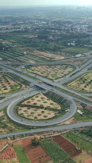 Vertical Aerial View of Cloverleaf Flyover and STRR Junction, Hoskote, Bengaluru, Karnataka