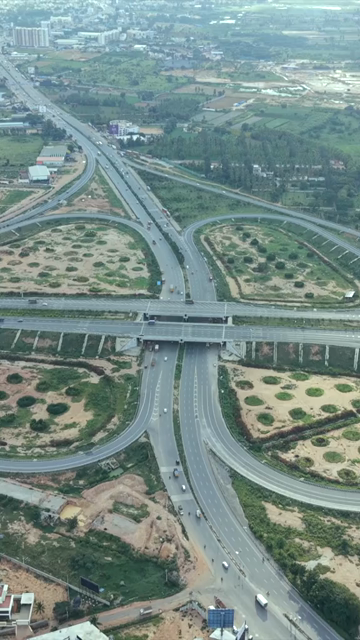 Vertical Aerial View of Cloverleaf Flyover and STRR Junction, Hoskote, Bengaluru, Karnataka
