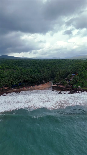 Vertical Aerial View of Cola Beach and Emerald Lagoon in South Goa, India
