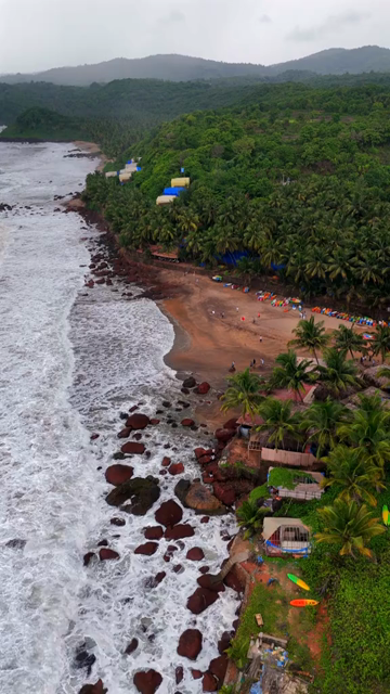 Vertical Aerial View of Cola Beach and Emerald Lagoon in South Goa, India