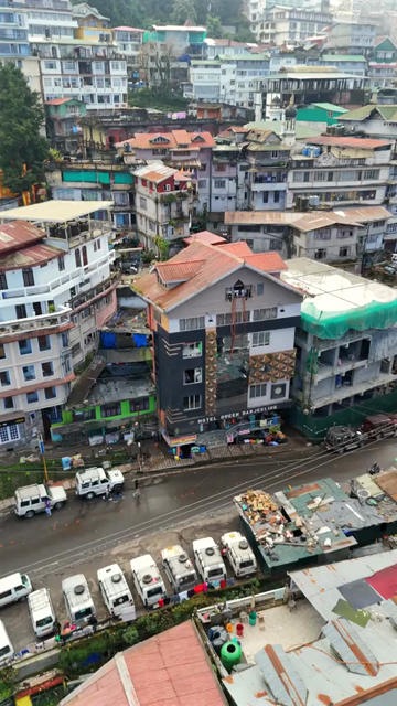 Vertical Aerial View of Darjeeling Hill Town and Cityscape West Bengal India