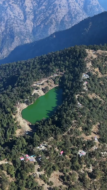 Vertical Aerial View of Deoria Tal Lake in Uttarakhand India