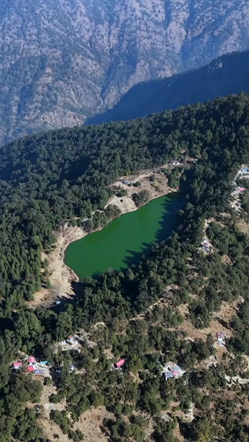 Vertical Aerial View of Deoria Tal Lake in Uttarakhand India