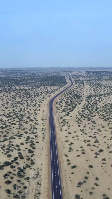 Vertical Aerial View of Desert Highway in Jaisalmer Rajasthan India