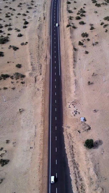 Vertical Aerial View of Desert Highway in Jaisalmer Rajasthan India