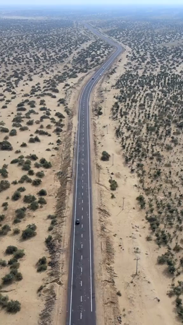 Vertical Aerial View of Desert Highway in Jaisalmer Rajasthan India